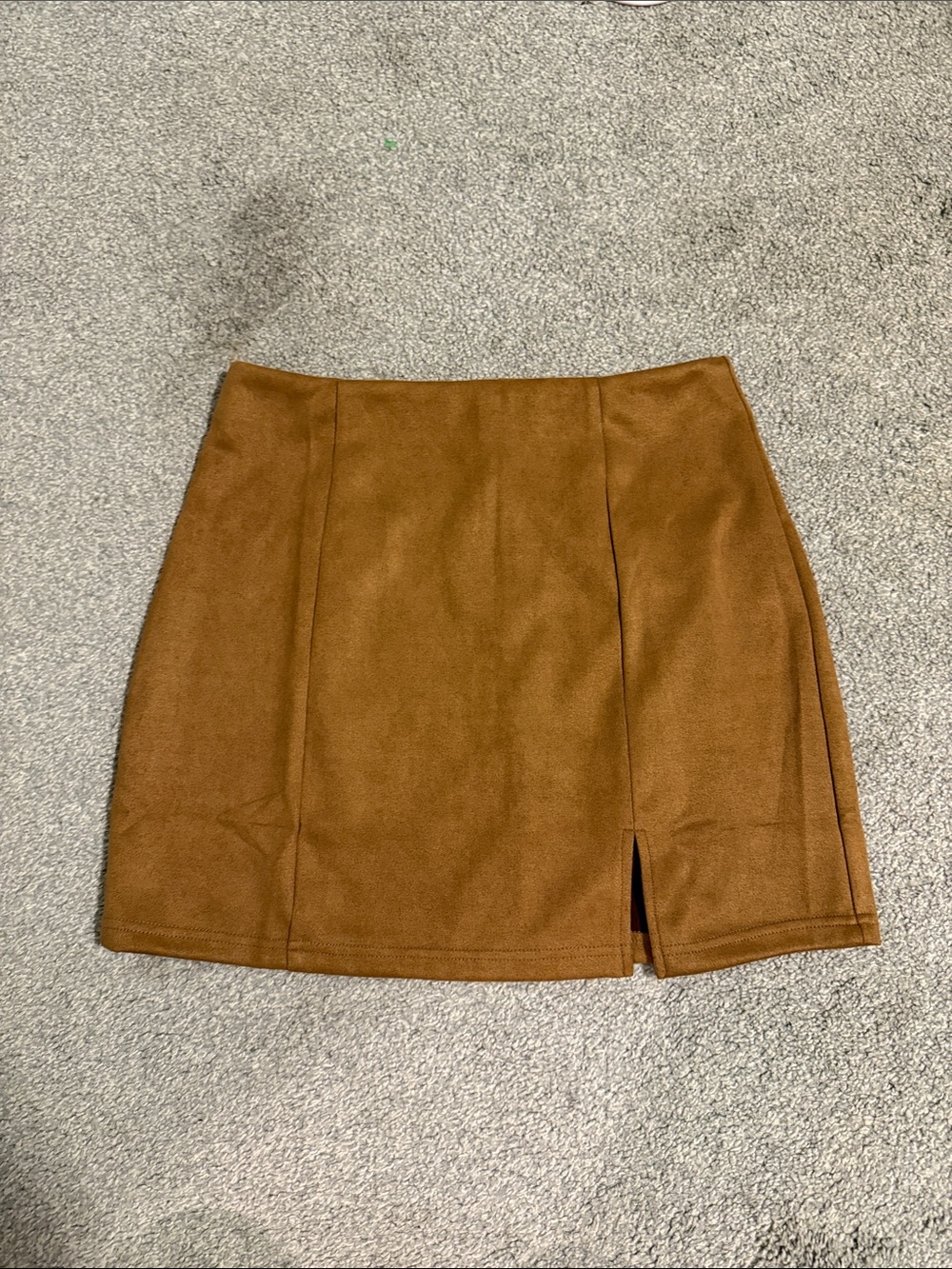 mittoshop Camel Brown Mini Skirt with Front Slit